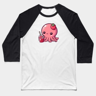 cute octopus drink strawberry boba Baseball T-Shirt